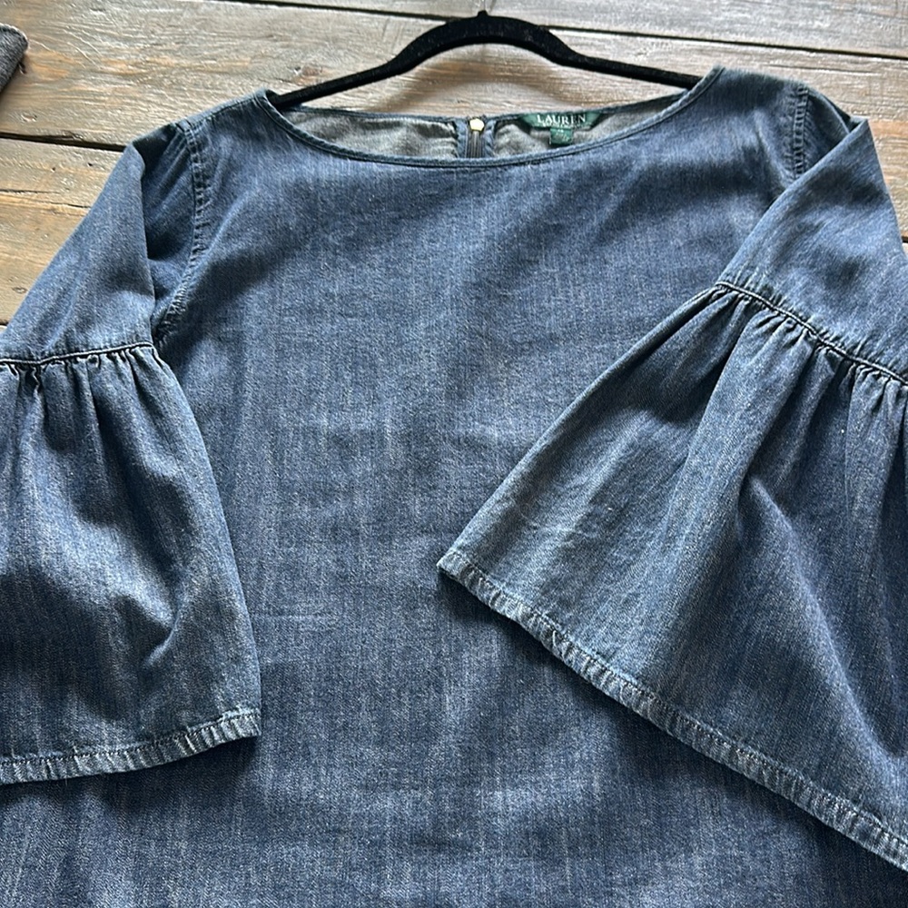 Ralph Lauren Chambray Denim Bell Sleeve Shirt Blouse
